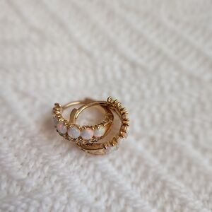 Gold Opal Hoop Earrings - Delicate Opal Accent Hoops
